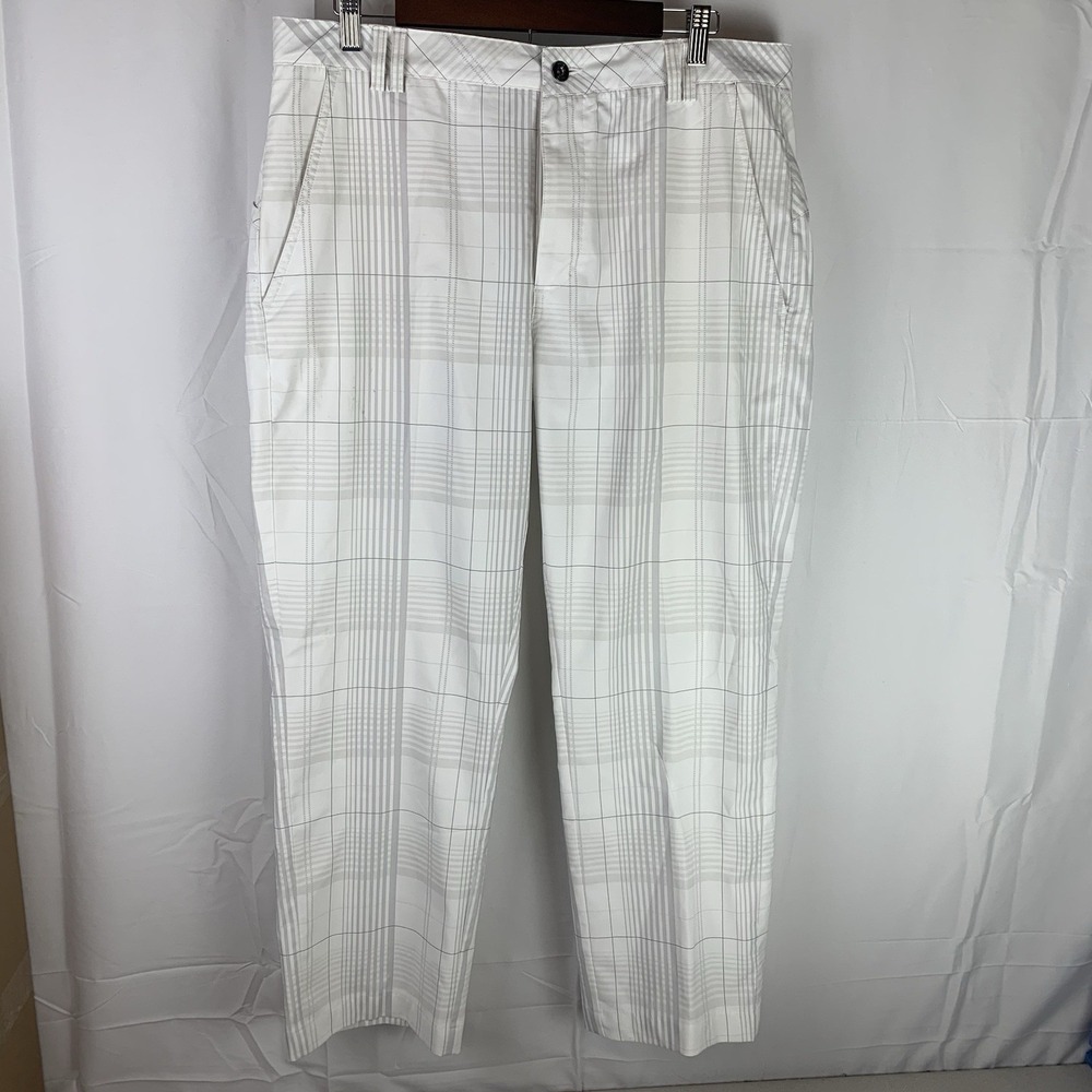 Ogio Golf Pants‎ Tag 36x32 (Measure 36x27.5) White Gray Plaid Stretch